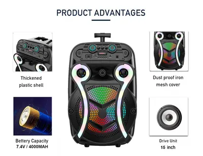 Boxă Portabilă Bluetooth Sing-e ZQS15102, 40 cm, 40W, RGB, Microfon Wireless, Telecomandă, Trolley, FM/USB/TF [4]