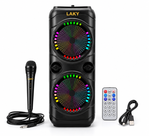 TV, Audio-Video & Foto - Boxă Portabilă Bluetooth ZQS8220S,18.000W, 4500mAh, Microfon și Telecomandă Incluse, Karaoke, RGB LED