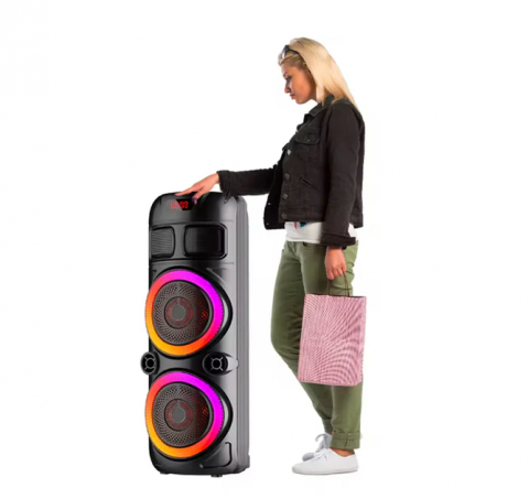 Electrocasnice & Electronice - Boxa Portabila, Cu 2 Difuzoare,83 Cm, Card, Radio FM, Microfon, Telecomanda Si Lumini, Negru