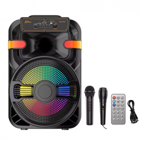 PACHET PROMO : Boxa portabila +Stick usb 4 GB CADOU, 2 microfoane, 90W PMPO, LED RGB, [1]