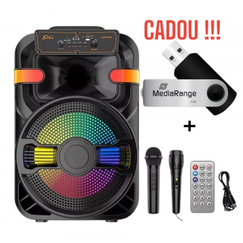 TV, Audio-Video & Foto - PACHET PROMO : Boxa portabila +Stick usb 4 GB CADOU, 2 microfoane, 90W PMPO, LED RGB,