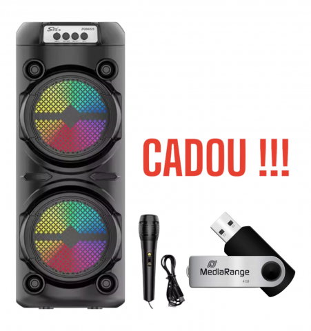 Electrocasnice & Electronice - PACHET PROMO : Boxa portabila ZQS6223 + stick 4GB cadou, Bluetooth, Karaoke led player, Microfon, 1800mAh, 100W PMPO, 51cm