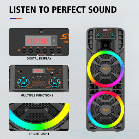 boxa super puternica 100cmx42cm 240W P.M.P.O 12-inch*2 cu bass profesional fără fir pentru petrecere cu lumini colorate [6]