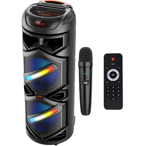 Boxa wireless, bass puternic, 83cm, amplificator sunet, Bluetooth, microfon, telecomanda, card, stick si AUX [1]