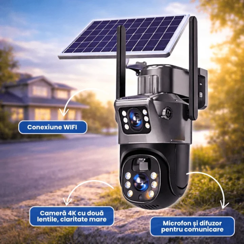Camera de Supraveghere Solara Wi-Fi 6MP (3MP+3MP), Dual Lens, Panou Solar, Rotire 360°, Zoom 10X, Detectare Miscare, Vedere Nocturna, Audio Bidirectional [3]