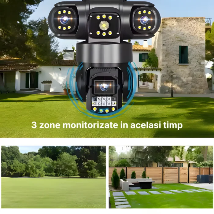 Cameră de Supraveghere WiFi Andowl Q-S3000, 8K, 3 Lentile, Rotire 350°/90°, Detectare Mișcare și Persoane, Night Vision, Card TF 128GB [4]