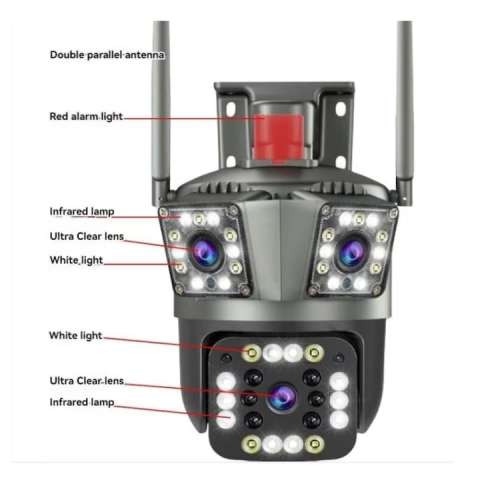 Cameră de Supraveghere Wireless V380 Pro, 3 Lentile, WiFi, Full HD/5K, PTZ 355°, Zoom 5X, Detectare Mișcare, Audio Bidirecțional, Vedere Nocturnă, IP66 [1]