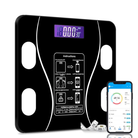 Cantar Corporal Smart 180 kg cu Bluetooth si Aplicatie, Analiza Corporala, IMC, Grasime, Apa, Masa Musculara, Termometru, Ecran Digital, Sticla Securizata [0]