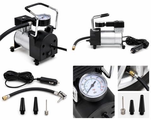 Accesorii auto - Compresor Auto Portabil 12V, 150 PSI, 35L/min, Manometru Integrat, Duze Multiple, pentru Autoturisme, SUV-uri și Biciclete