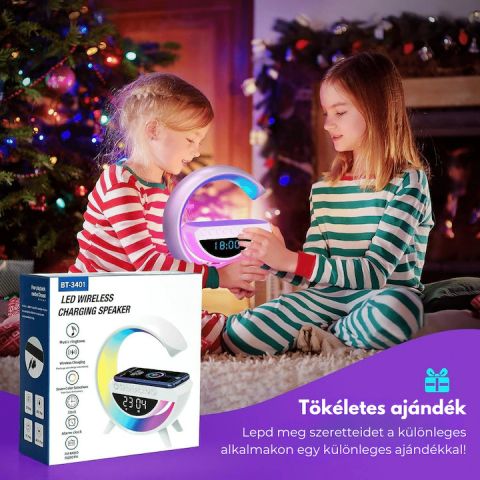 Difuzor Bluetooth BT-3401 cu lumina ambientala LED, incarcare wireless si ceas digital 3401 [1]