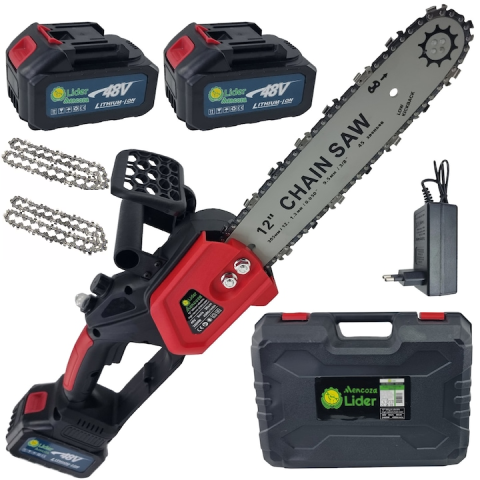 Truse, Scule de mana si unelte - PROMO: Drujba cu lant de mana pe acumulator Mencoza™ Lider, 48V, 8Ah, 6000mAh, lama 30cm, 2 acumulatori, 2 Lanturi