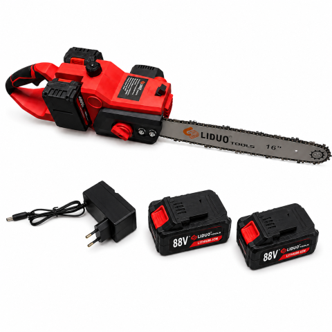 Truse, Scule de mana si unelte - Drujbă Electrică fără Fir LIDUO TOOLS, Lamă 16 Inch, 88V, 2 Acumulatori Li-Ion și Încărcător