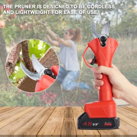 Foarfeca electrica de gradina, portabila, diametru de taiere 30 mm, set 2 baterii, 48 V, motor DC fara perii, rosu [2]