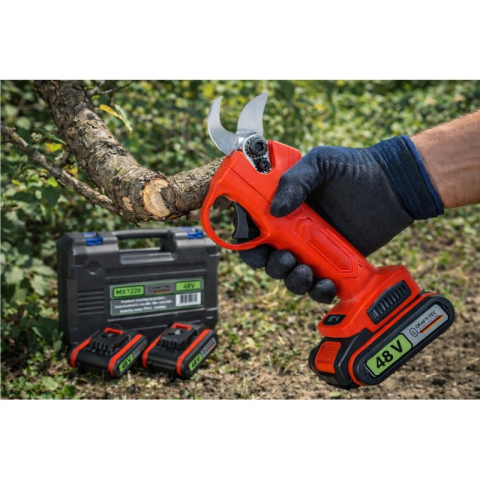Foarfeca electrica de gradina PROFESIONAL, 2 acumulatori Li-Ion 48V, 5 Ah, lama SK5, diametru taiere 30 mm, Brushless - rosu [1]