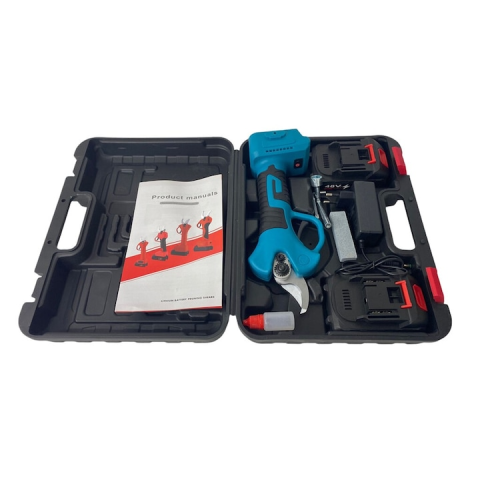 Foarfeca Electrica pentru Gradinarit, 2 Acumulatori 48V, Lama din Otel Carbon, Baterie 9700mAh, fara fir, Accesorii si Valiza Transport, albastru [1]