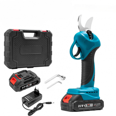 Casă & Grădină - Foarfeca Electrica pentru Gradinarit  48V, 8AH, 2 Baterii, 2 Lame din Otel Carbon, ideala pentru Vita de Vie si Crengi, Albastru