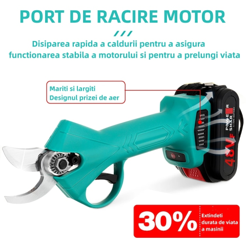 Foarfeca Electrica pentru Gradinarit, cu 2 Acumulatori 48V, cu Lama din Otel Carbon, Baterie 9700mAh, Accesorii si Valiza Transport [2]