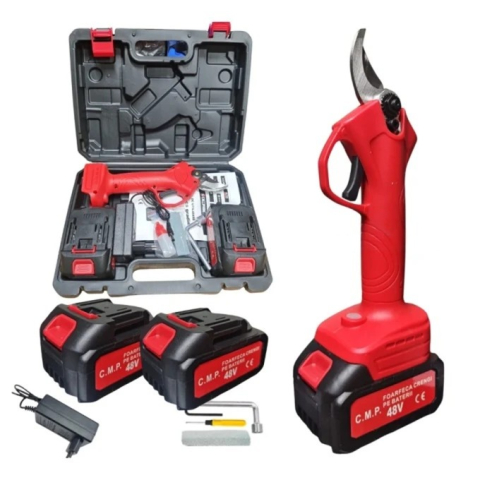 Truse, Scule de mana si unelte - Foarfeca gradina electrica cu 2 acumulatori 48V, pentru gradina, diametru taiere 30mm, Valiza, profesional Campion PROFESSIONAL - ROSU