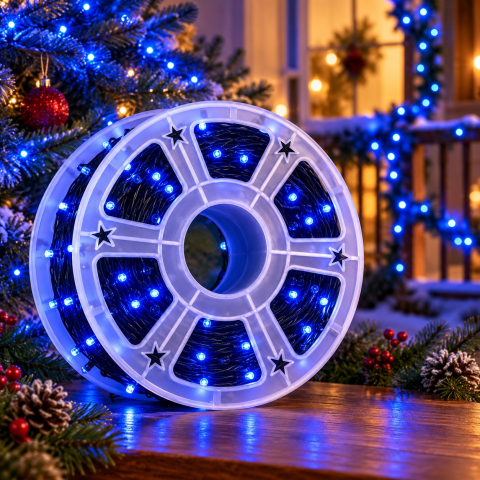 Instalație LED pe rolă, 100 m, 480 LED-uri, lumină albastră [1]