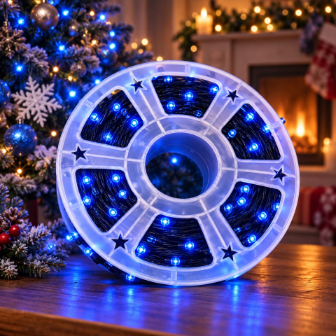 Instalație LED pe rolă, 50 m, 240 LED-uri, lumină albastră [1]