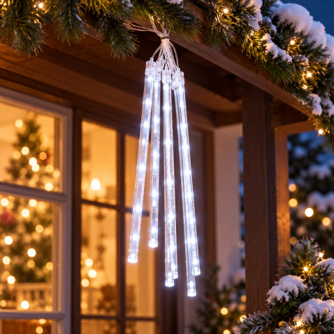 Instalație luminoasă tip ploaie, 45 cm, lumină alb rece 8 buc [1]