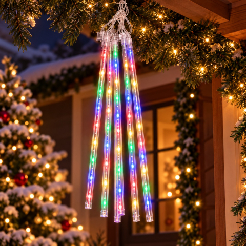 Instalatii luminoase, Brazi Artificiali de Craciun - Instalație luminoasă tip ploaie, 45 cm, lumină multicoloră 8 buc
