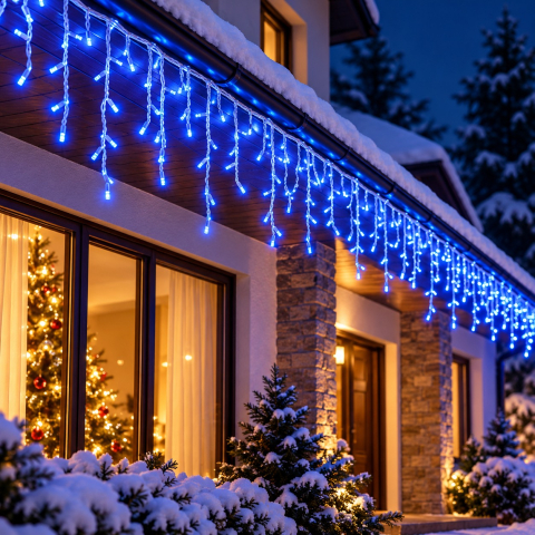 Instalație luminoasă tip țurțuri, 15 m, 320 LED-uri, lumină albastră [1]