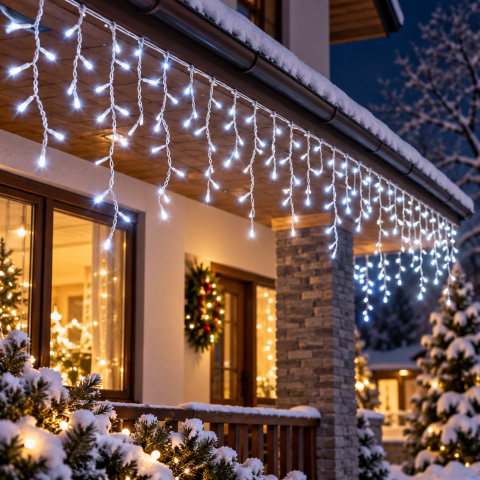 Instalație luminoasă tip țurțuri, 3,5 m, 96 LED-uri, lumină alb rece [1]