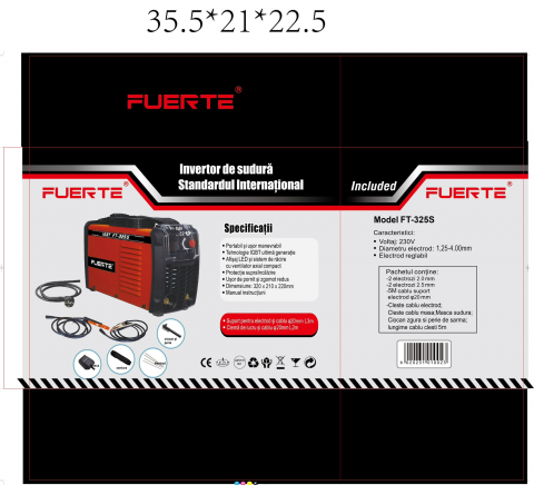 Invertor de sudura FT-325S, Electrod 1.25- 3.25mm, afisaj digital, lungime cabluri 5 metri + accesorii de sudura incluse [1]