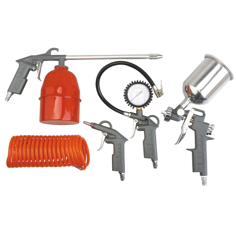 Kit Compresor Aer 5 Piese Profesional – Pistol Umflat cu Manometru, Pistol Vopsit, Pistol Suflat, Pistol Lichid și Furtun Spiralat 4m [0]