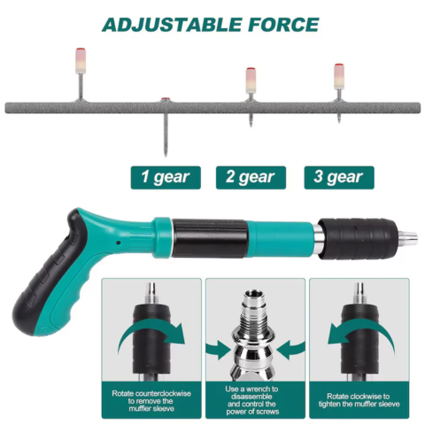 Kit Pistol Pneumatic Pentru Fixare Cuie Si Nituri, Pistol De Cuie Manual, Unealtă Pentru Fixarea Cuielor Și Bolțurilor În Beton, Lemn, Fier, Perete, Tavan, Pardoseală, De 35 cm, Cu 50 Cuie Rotunde Inc [3]