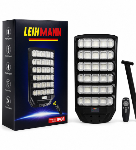 Lampa Solara Stradala LED LEIHMANN 1600W, Senzor de Miscare PIR, IP66, Telecomanda, 6500K, Suport Montaj Inclus Cadou [3]