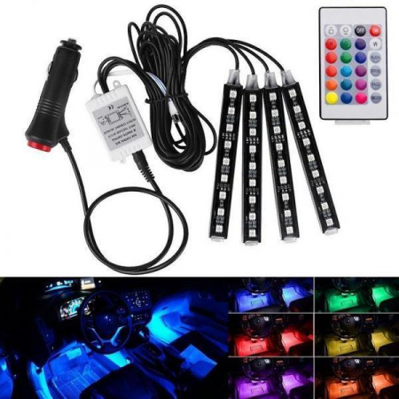 Accesorii auto - Lumini ambientale auto Kit interior 9 LED RGB cu telecomanda