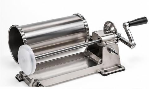 Mașină de Umplut Cârnați Orizontală Craft-Tec Germany MX1834, Capacitate 6 KG, Inox, 6 Pâlnii Incluse, Prindere cu Menghină, Acționare Manuală [1]
