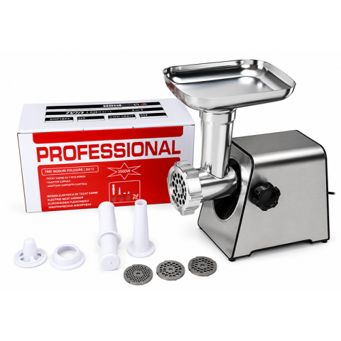 Truse, Scule de mana si unelte - Masina electrica de tocat carne Motoyama Japan, 3500 W, Full inox, 3 site bonus, Accesorii carnati si chiftele, Calitate Premium