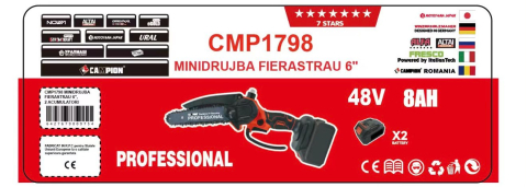 Mini Drujbă cu Acumulator CAMPION PROFESSIONAL CMP1798, Lamă 6”, 48V, 8Ah, 2 Acumulatori, Încărcător și Valiză [3]
