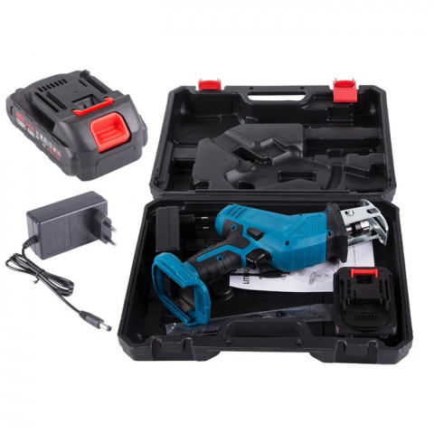 Mini fierastrau alternativ fara fir, Putere 600 W, 3000 rotmin, 2 X Acumulator 48V, 4 Panze 15-20 cm, Dimensiuni 33x18x11.5 cm, Calitate Premium, Albastru [1]