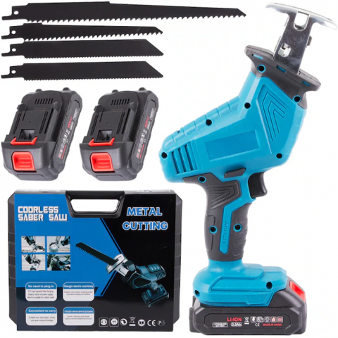 Truse, Scule de mana si unelte - Mini fierastrau alternativ fara fir, Putere 600 W, 3000 rotmin, 2 X Acumulator 48V, 4 Panze 15-20 cm, Dimensiuni 33x18x11.5 cm, Calitate Premium, Albastru