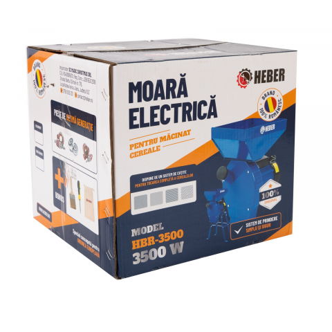 Moara electrica pentru cereale si stiuleti (2 in 1), HEBER®, Cuva Mare, motor 3,5 kw (100% cupru), 3000 rpm, 300 kg/h, 4 site de rezerva, 20 ciocanele [7]