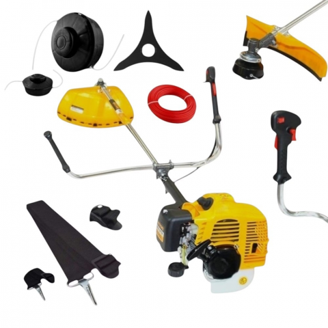 Casă & Grădină - Motocoasa pe benzina, Campion CMP1544, motor in 2 timpi, 8.5CP, 4 accesorii, tija 28cm, galben-negru