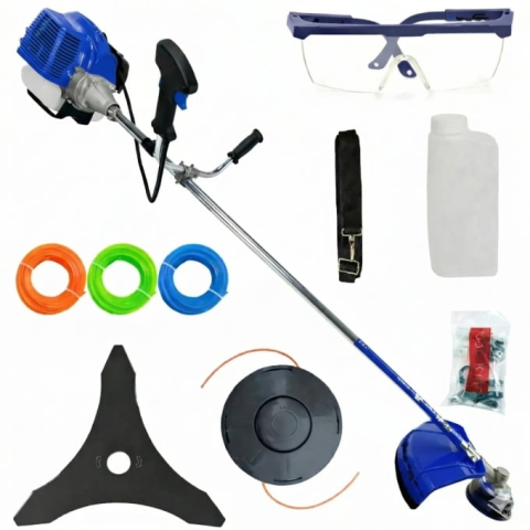 Gradina - Motocoasa pe benzina in 2t timpi, 8.5CP, accesorii incluse,  12.000rpm, 58cc, model 2026, easy-start, Fresco Power by ItalianTech, albastru