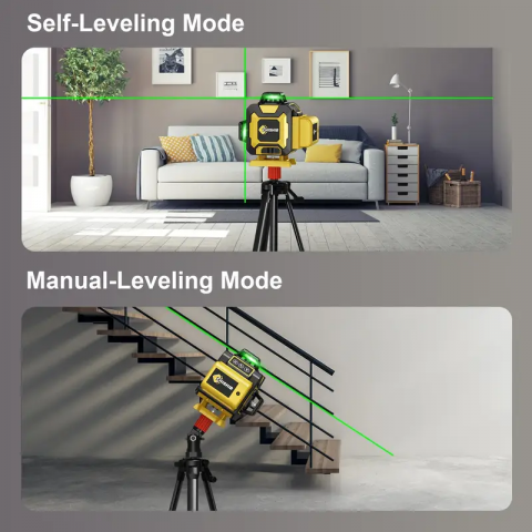 Nivel laser auto-nivelant Leihmann 4X360, 16 linii, 4D, linii de culoare verde, 2 × 360 linii orizontale și 2 × 360 linii verticale, aliniere precisă, două baterii Li-Ion și geantă portabilă [7]