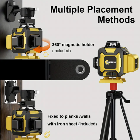 Nivel laser auto-nivelant Leihmann 4X360, 16 linii, 4D, linii de culoare verde, 2 × 360 linii orizontale și 2 × 360 linii verticale, aliniere precisă, două baterii Li-Ion și geantă portabilă [8]