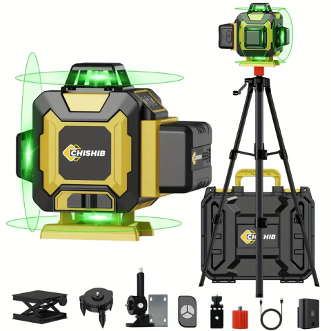 Truse, Scule de mana si unelte - Nivel laser auto-nivelant Leihmann 4X360, 16 linii, 4D, linii de culoare verde, 2 × 360 linii orizontale și 2 × 360 linii verticale, aliniere precisă, două baterii Li-Ion și geantă portabilă
