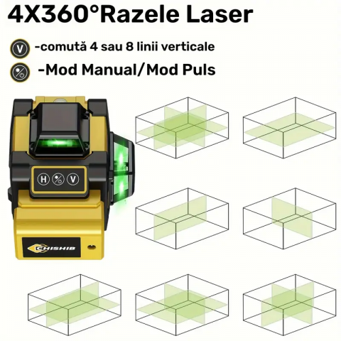 Nivel laser auto-nivelant Leihmann 4X360, 16 linii, 4D, linii de culoare verde, 2 × 360 linii orizontale și 2 × 360 linii verticale, aliniere precisă, două baterii Li-Ion și geantă portabilă [3]