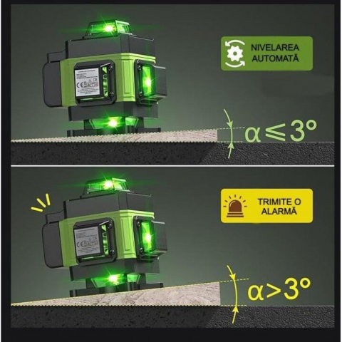 Nivela Laser 4D cu 16 Linii, Autonivelare, Telecomandă, Lumina Verde, Trepied 150 cm, Platformă de Ridicare [2]