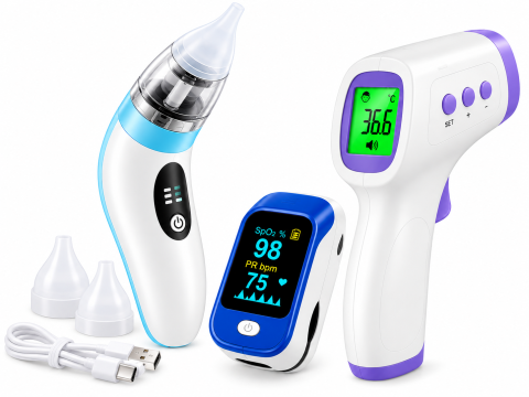 Îngrijire personală & Cosmetice - Pachet Promo 3 în 1  – Aspirator Nazal Electric, Pulsoximetru OLED și Termometru