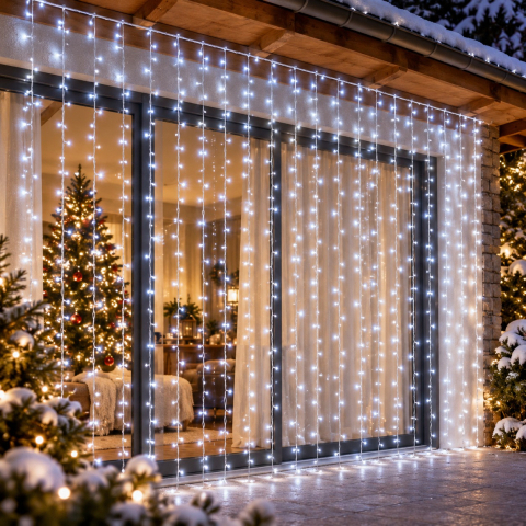 Instalatii luminoase, Brazi Artificiali de Craciun - Perdea luminoasă, 3 × 3 m, 192 LED-uri, lumină alb rece