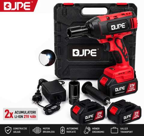 Truse, Scule de mana si unelte - Pistol de Impact Profesional LAKY Brushless 21V, 800Nm, 2 Acumulatori 4Ah, Tubulară 32mm, 1/2", LED, Valiză Transport