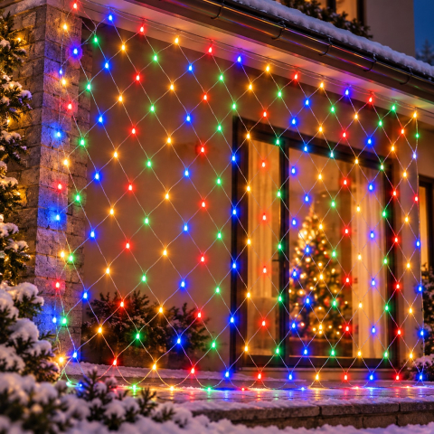 Plasă luminoasă, 3 × 3 m, 240 LED-uri, lumină multicoloră [1]